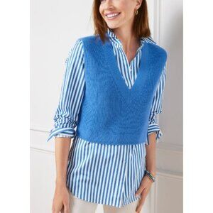 TALBOTS shaker stitch crop sweater vest in blue size MP